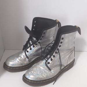 Dr. Martens Silver Holographic Combat Boots